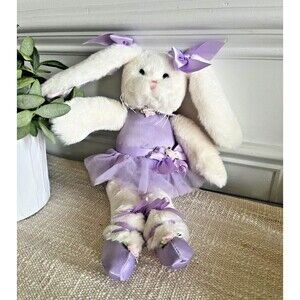 Bearington Collection White Ballerina Bunny Plush Purple Tutu stuffed animal 12"